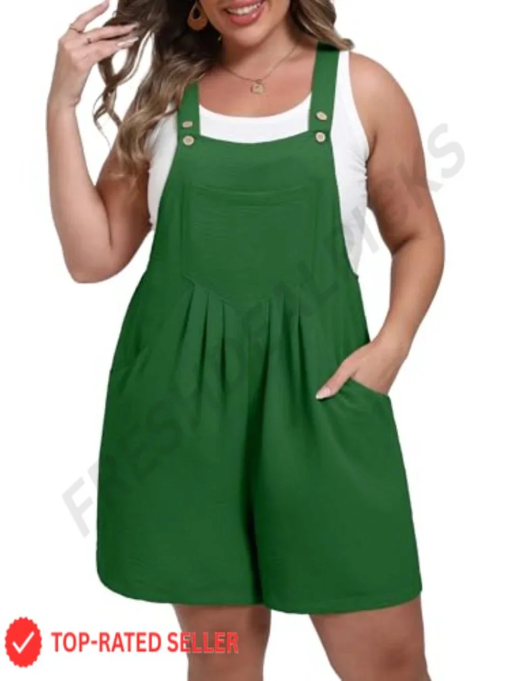 Plus Size Romper Adjustable Straps Wide Leg Jumpsuit with Pockets